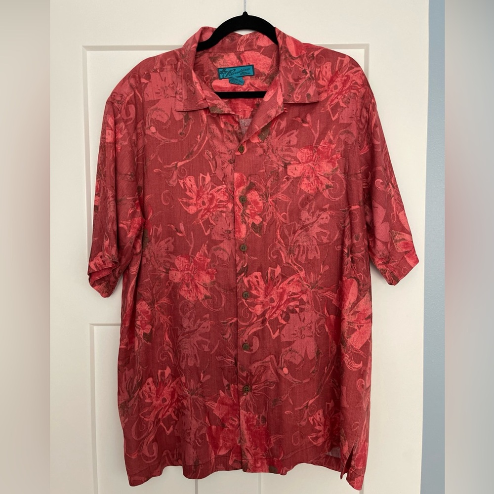 Men's Red Floral Hawaiian Shirt Hemp/Bamboo